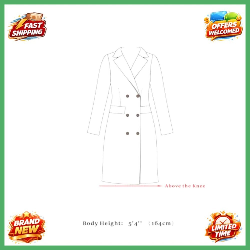 Women's Winter Trench Coat Double Breasted Notched Lapel Fully Lined - Picture 6 of 7